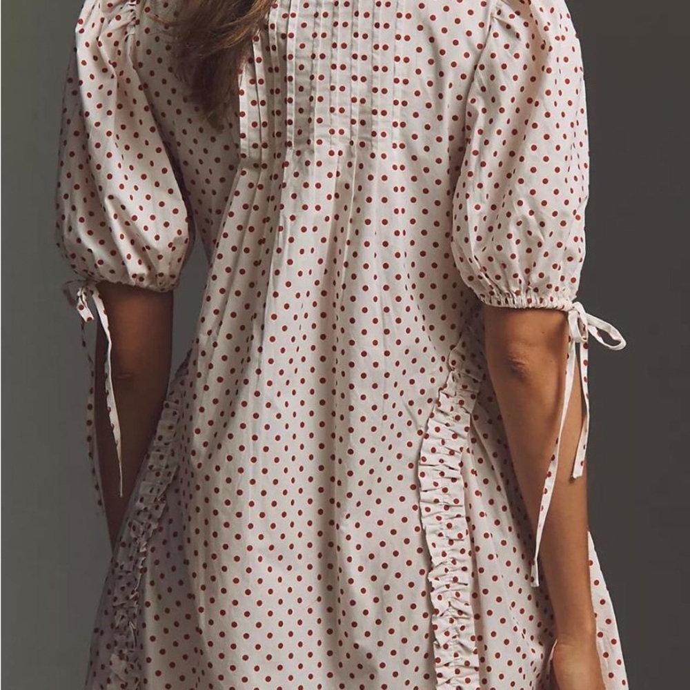 Polka Dot Puff Sleeve Midi Dress in Cream and Red